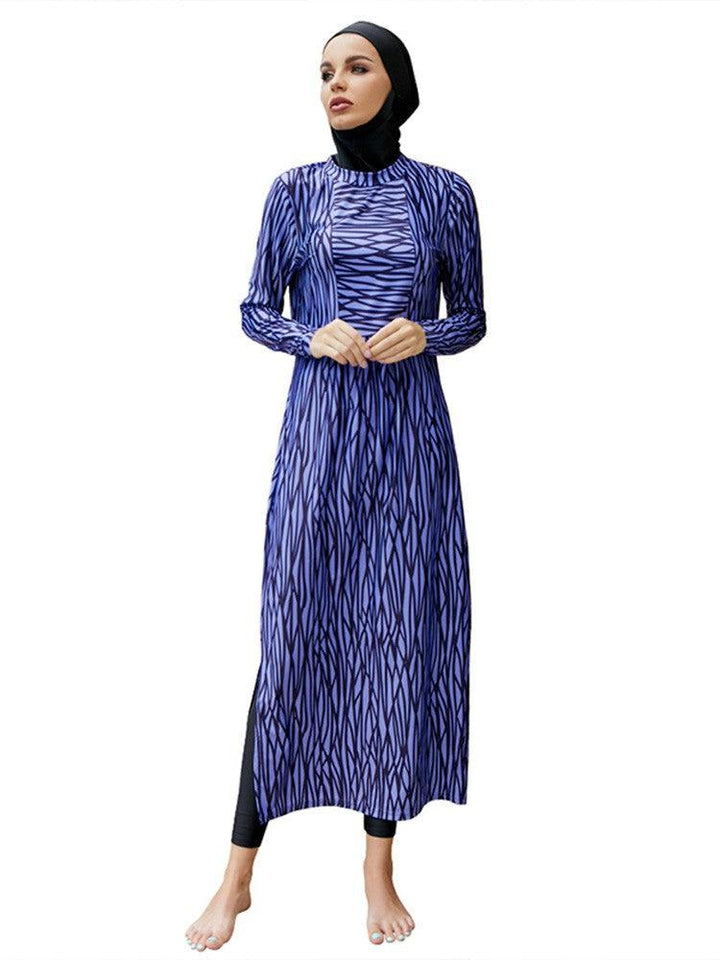 Irregular Stripes Print Full Coverage Islamic Burkini Muslim Swimwear