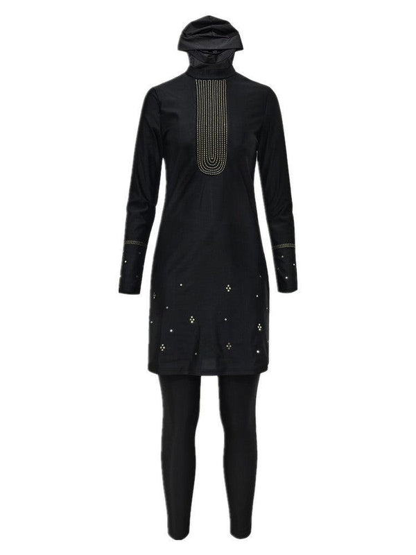 Sequin Embellished Black Full Coverage Islamic Burkini Muslim Swimwear