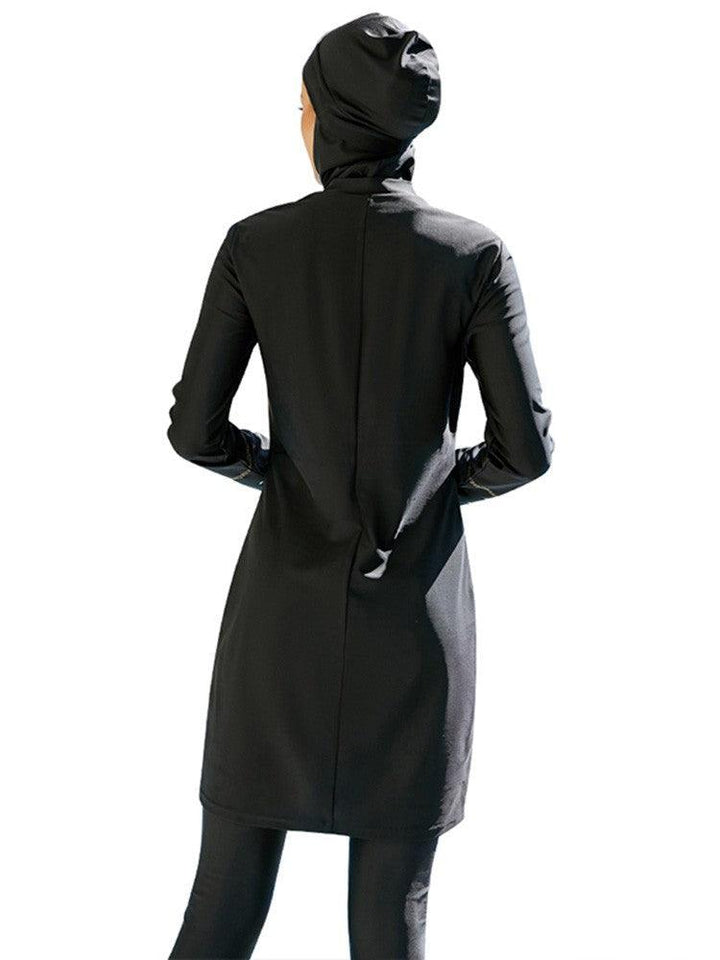 Sequin Embellished Black Full Coverage Islamic Burkini Muslim Swimwear - pinkfad