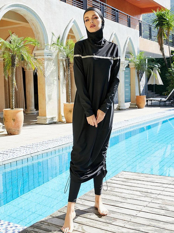 Drawstring Sides Maxi Full Coverage Muslim Swimwear Islamic Burkini - pinkfad
