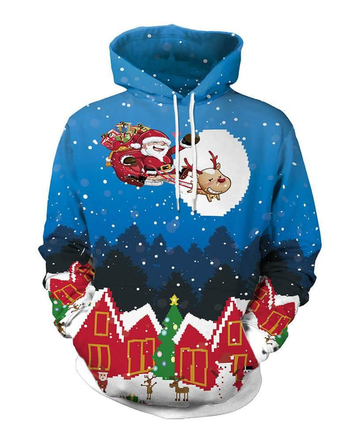 Santa Claus And Gift On Sleigh Christmas Hooded Pullover Unisex Hoodie