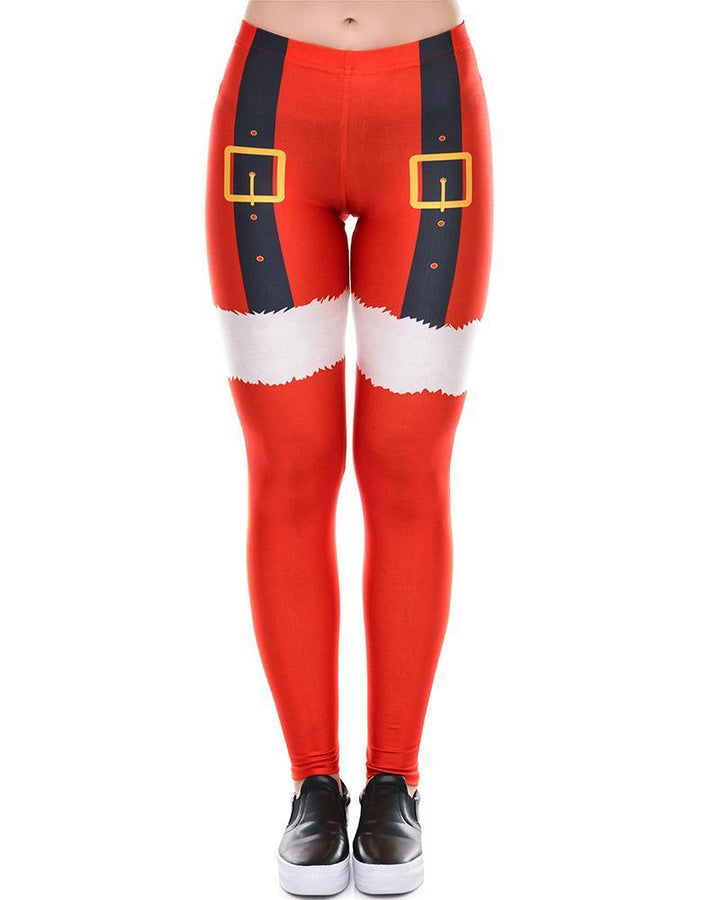 Red Christmas Santa Claus Cloth Printed Womens Leggings