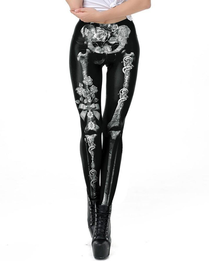 Black Halloween Skeleton Print Leggings Costume