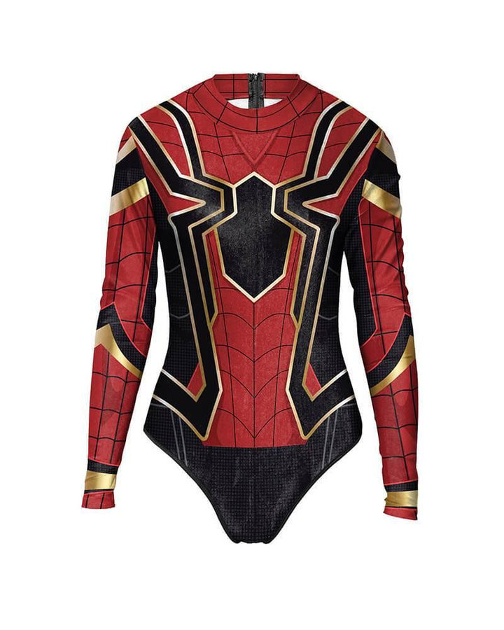 Spiderman Womens Long Sleeve Rash Guard Swimsuit Red Black - pinkfad