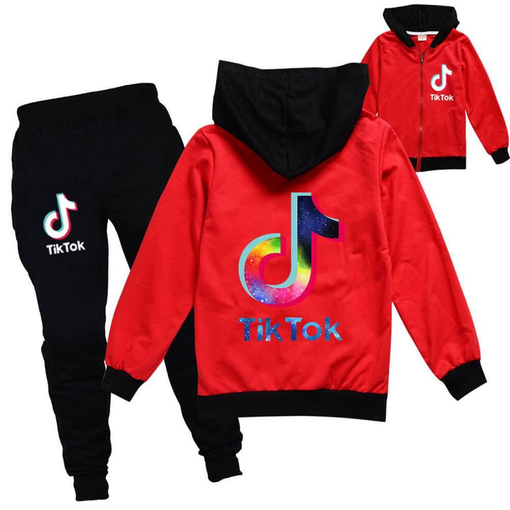 Colorful Tiktok Print Girls Boys Zip Up Hoodie And Joggers Outfit Suit - pinkfad