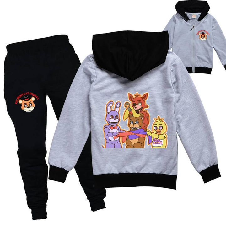 Five Nights At Freddy Print Girls Boys Zip Up Hoodie And Pants Outfit