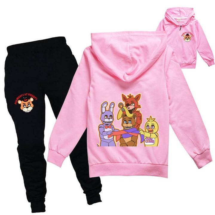 Five Nights At Freddy Print Girls Boys Zip Up Hoodie And Pants Outfit - pinkfad