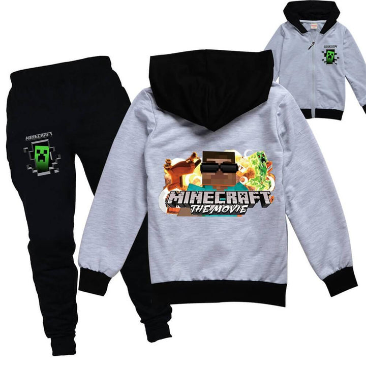 Girls Boys Minecraft Print Cotton Zip Up Hoodie And Joggers Outfit