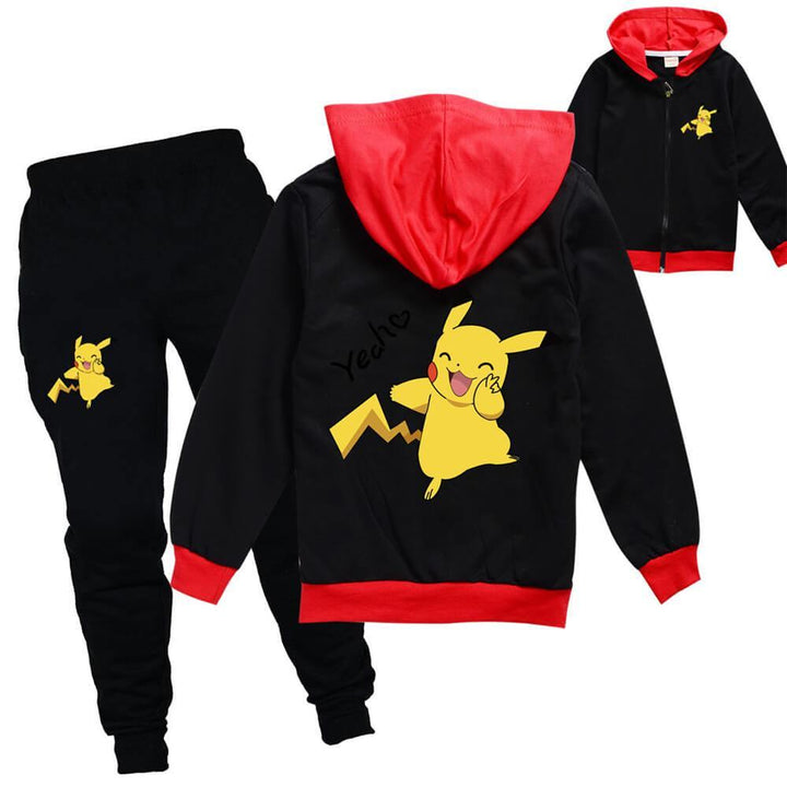 Pikachu Yeah Print Girls Boys Cotton Jacket And Joggers Outfit Suit - pinkfad