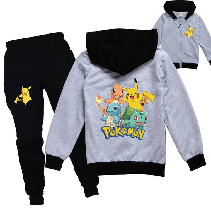 Pokemon Pikachu Print Girls Boys Cotton Jacket And Joggers Outfit Suit