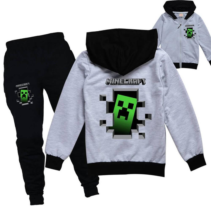 Green Ghost Minecraft Print Girls Boys Cotton Jacket And Pants Outfit