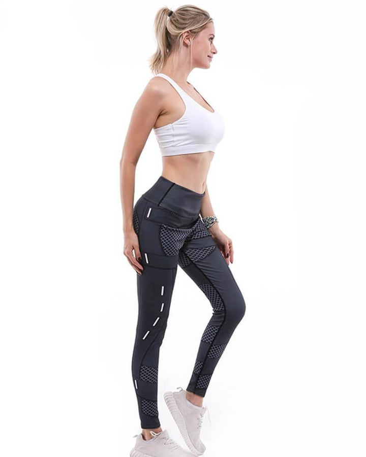 Bandage Fishnet Design Prints Grey Workout Yoga Gym Active Leggings - pinkfad
