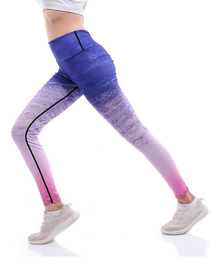 Abstract Pink Blue Ombre Tie Dye Printed Active Gym Yoga Leggings