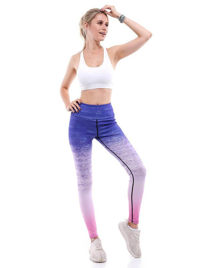 Abstract Pink Blue Ombre Tie Dye Printed Active Gym Yoga Leggings - pinkfad