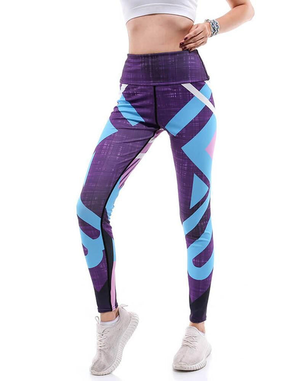 Multi Cross Stripes Printed Blue Purple Gym Yoga Active Leggings