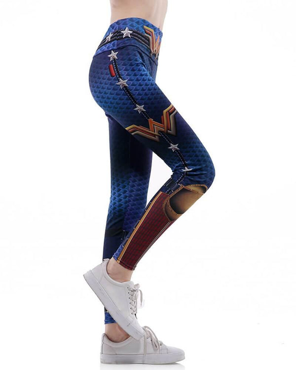 Wonder Woman Fishnet Printed Wide Waistband Active Yoga Gym Leggings