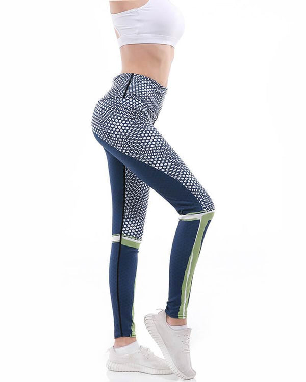 Honeycomb Design Colorblock Wide Waistband Active Yoga Gym Leggings