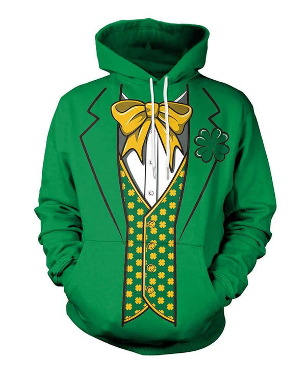 Bow Tie Lucky Clover Printed Green Unisex St. Patrick Pullover Hoodie