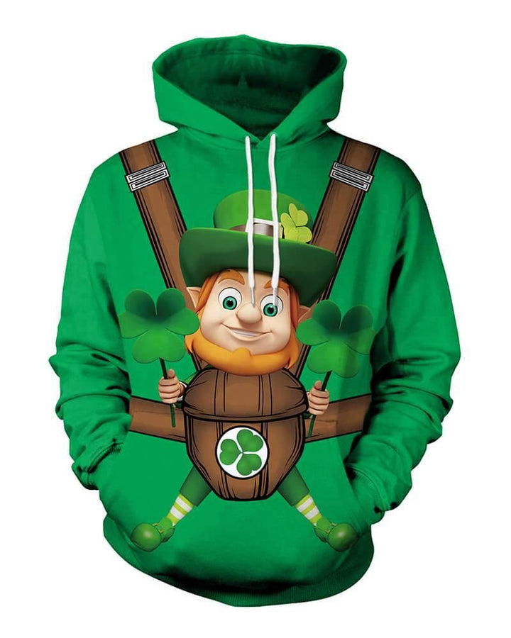 Baby Sling And Lucky Clover Printed Unisex Green Pullover Hoodie