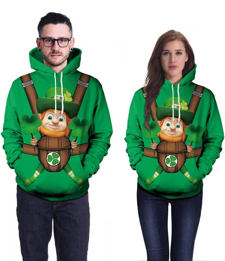 Baby Sling And Lucky Clover Printed Unisex Green Pullover Hoodie - pinkfad
