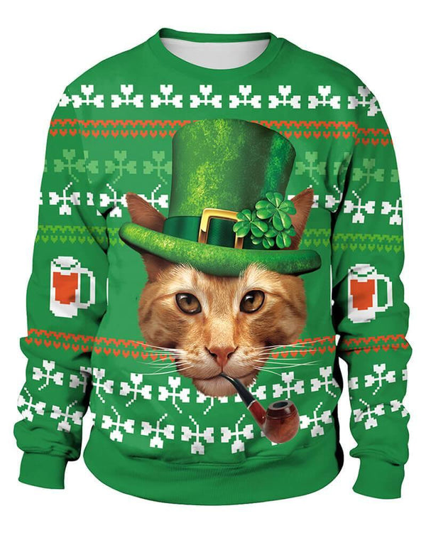 Clover Cat Patrick In The Green Hat Unisex Sweatshirt Pullover
