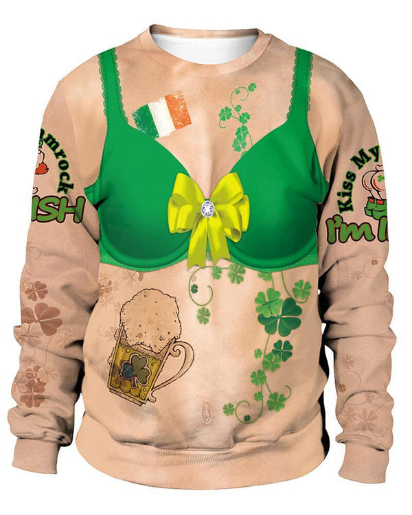Green Bra Printed St. Patrick Unisex Clover Sweatshirt Pullover