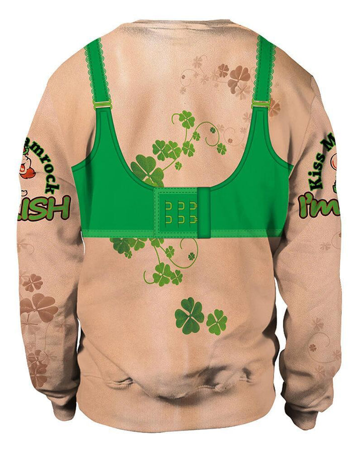 Green Bra Printed St. Patrick Unisex Clover Sweatshirt Pullover - pinkfad